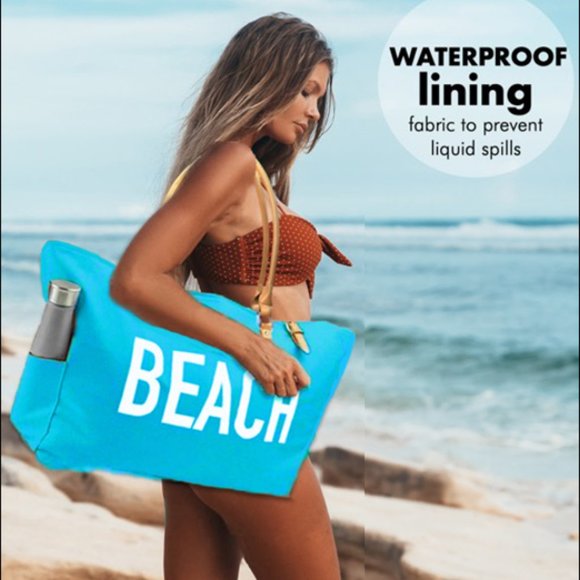 KEHO "Beach Vibes" Large Beach Bag/Tote (Light Blue) - Picture 3 of 7